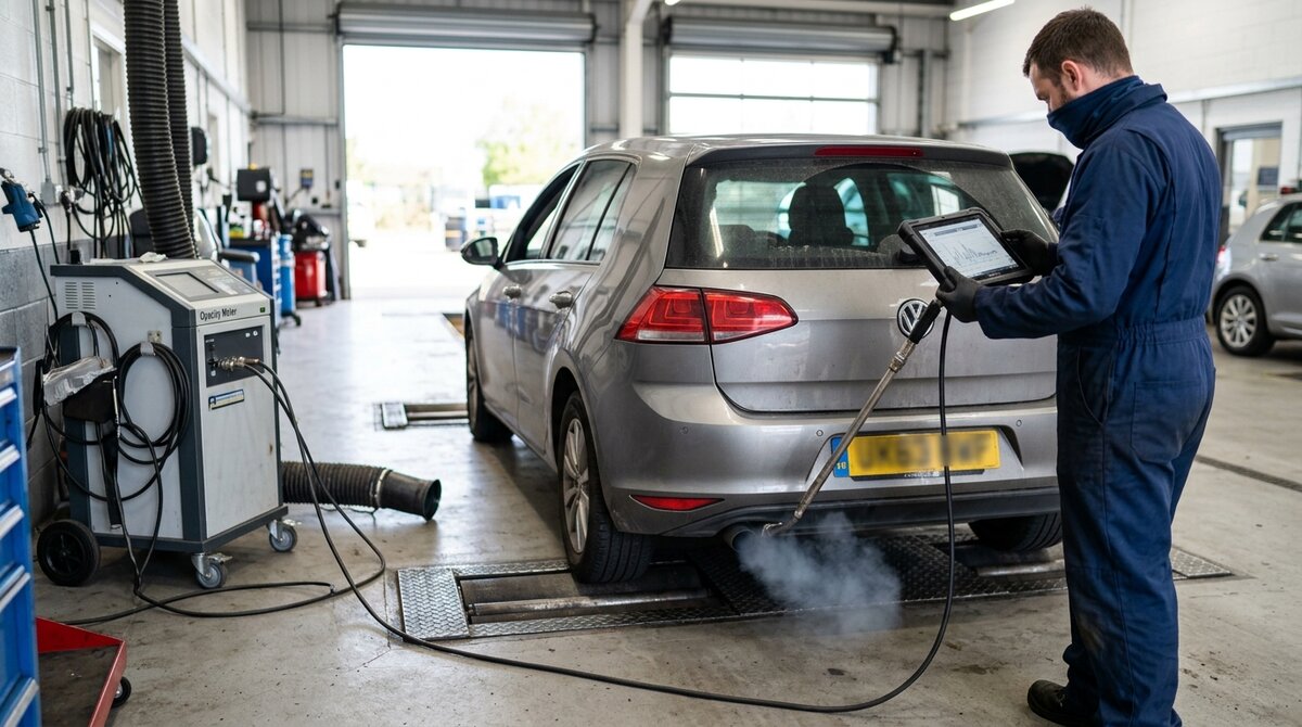 Měření emisí dieselu na STK