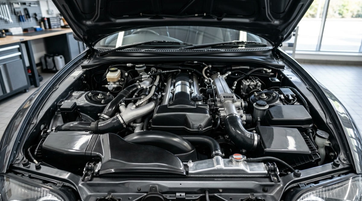 Čistý detailně připravený motorový prostor auta